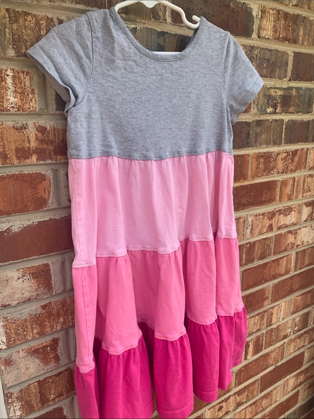 Girls Colorblock Tiered Dress - Gray and Pink